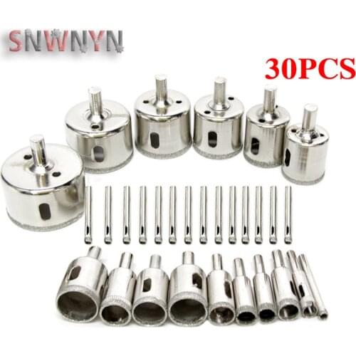30pcs/set 6-50mm Diamond Coated Drill Bit Set Tile Marble Glass Ceramic Hole Saw Drilling Bits Power Tools Accessories