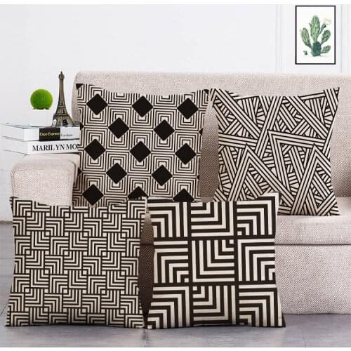 Black and White Geometric Cushion Cover Simple Lines Pillowcase Sofa Couch Bedroom Home Decor 45x45cm Decoration Pillowcase T128