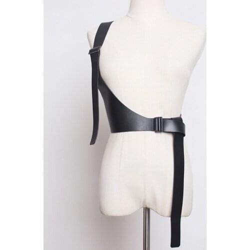 2021 New Spring PU Leather Corset Vest Strap Belt Brief Irregular Steampunk Harness Strechy Waistcoat Wide Girdle Women Fashion