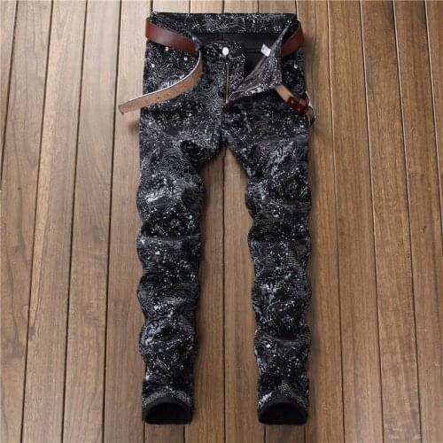 New Arrival High Quality Black Motorcycle Denim Nightclub Jeans Men Skinny Slim Elastic Jeans Hiphop Washed Denim Trousers