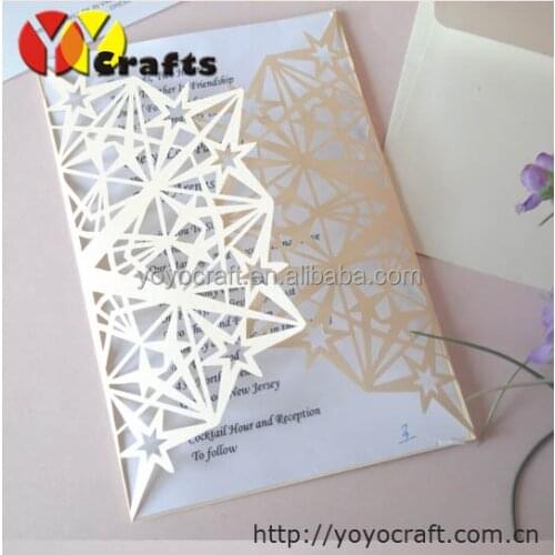 Bulk laser cut cheap kids birthday invitation card ivory star design laser cut wedding invitation card