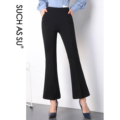 Fall Winter Knit Bell Bottoms Women 2019 Black Elastic High Waist Patchwork Pants M-3XL Size Sexy Slim Office Lady Flare Pants