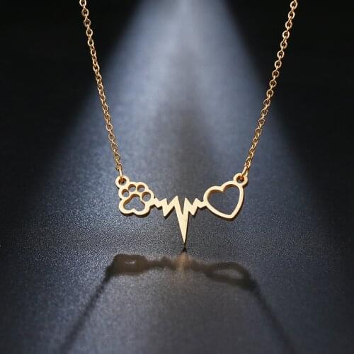 DOTIFI Stainless Steel Necklace For Women Lovers Gold And Silver Color Cats Paws Love Heart Pendant Necklace Engagement Jewelry