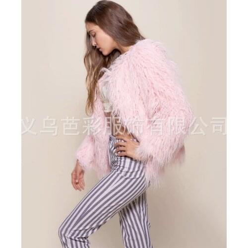 Winter Warm Ladies Faux Fur Coat Soft Fluffy Pink Women Fashion Coat Outerwear Short Jacket Cardigan Faux Fur Elegant Overcoat
