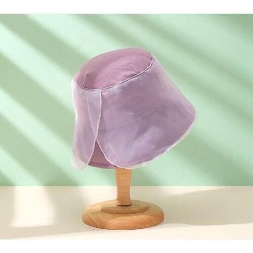 New Japanese Style Women Bucket Cap Purple Color Organza Fisherman Hat Cotton Thin Style Basin Hat Panama for Female