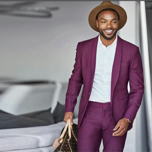 Jacket+Pants) 2021 Fashion Hot Sale Purple Mens Suits 2pcs Wedding Tuxedos Vintage Fit Formal Man Suit Groom Wear Tweed