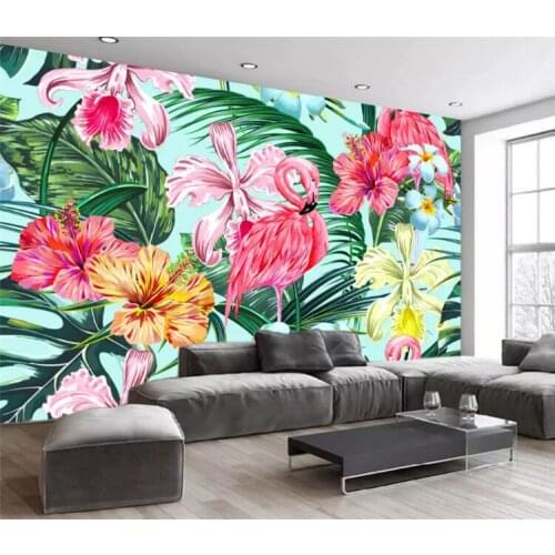 Custom wallpaper Nordic abstract hand drawn flamingo banana leaf TV background 3d wallpaper