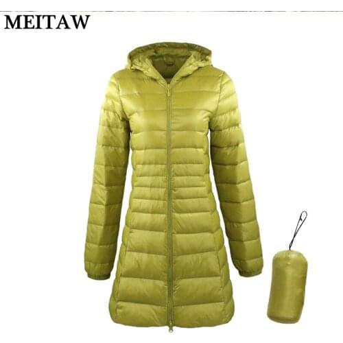 Casual Korean Ultra Light Hooded Down Jacket 2021 Autumn Winter White Duck Down Coat Women Long Warm Outwear Tops Plus Size