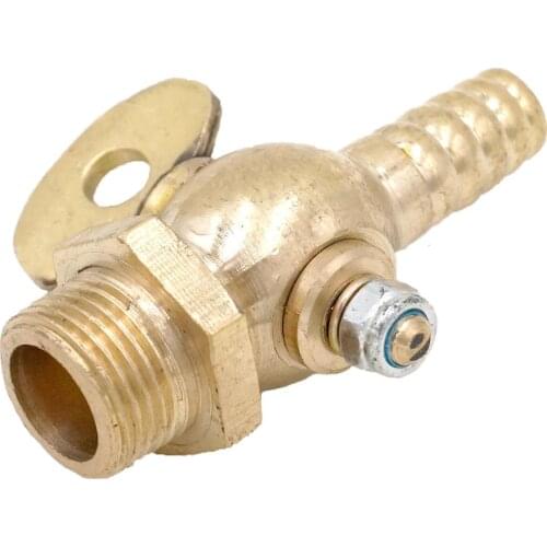 Soild Brass Drain petcock Shut Off Valve 3/8" BSP male Thread to 10mm I/D Hose Barb for Fuel Gas Oil Air