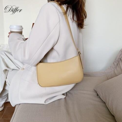 Soft PU Leather Baguette Handbag For Women 2021 Summer Simple Designer Shoulder Bag Casual Shopping Travel Bag Cute Purse Tote