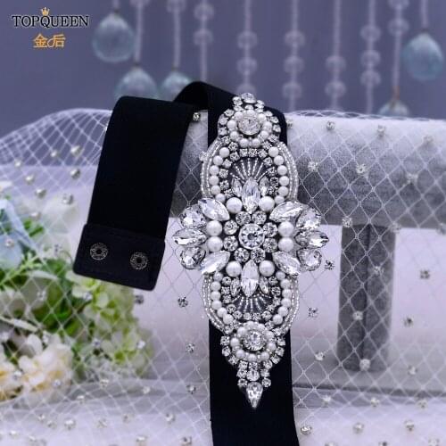 TOPQUEEN Rhinestone Elastic Belt Luxury Full Crystal Gem Black Female Waistband Women Belts Elastic Black Sash for Dress S05B