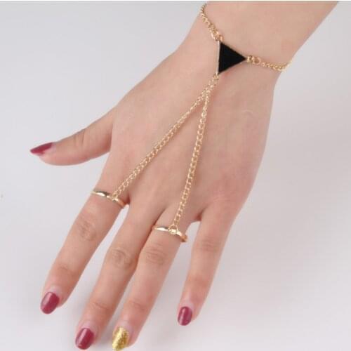 New Fashion Triangle Finger Chain Finger Ring Hand Chain For Women Punk Finger Ring Bracelet Chain Finger Harness Bangles