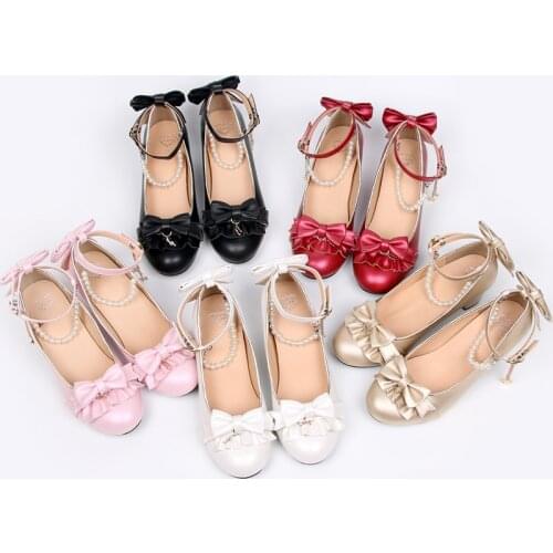 Lolita Japanese sweet star pearl bow womens shoes Bowknot Princess Kawaii Girl Women Shoes Vintage Sweet Lolita Shoes cos loli