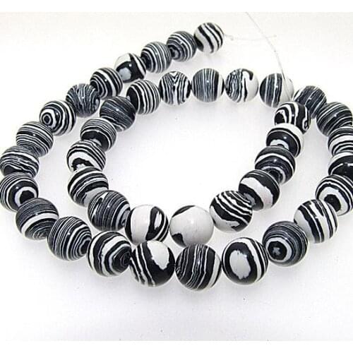 Unique Pearls jewellery Store Round White Black Malachite Jasper 10mm Gemstone Loose Beads One Full Strand 15'' LC3-0284
