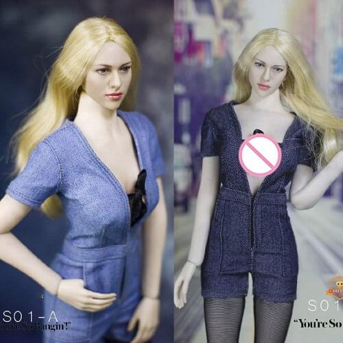 IN STOCK 1/6 S01A/B/C Sexy Female Denim Clothes Suit & Stockings & High Heels Set For 12" PH UD Big Chest Body