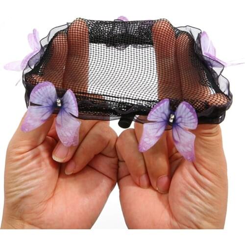 High quality Butterfly Hair Ornaments Fashion Girls Kids Child Ballet Dance Skating Snoods Hair Net Bun Cover Black Headwear Hai