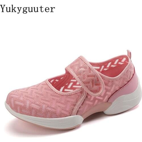 Woman Walking Shoes Outdoor Summer Breathable Hook & Loop Sports Lightweight Athletic Mesh Sneakers Platform Plus Size 35-42