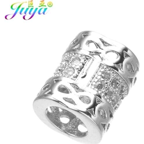 Juya DIY Jewelry Tube Beads Micro Pave Zircon European Hollow Metal Charm Beads For Women Men Handmade Beading Jewelry Making
