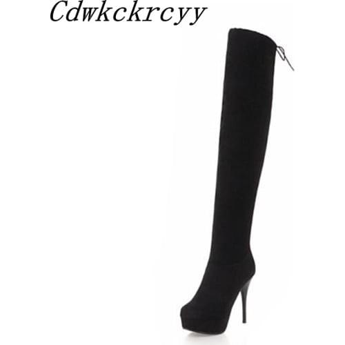 Women Boots Autumn and winter New style fashion sexy Over the knee Boots Suede Elastic force Keep warm Boots plus size 34-48