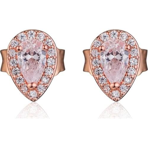 925 Sterling Silver Earrings Rose Gold Radiant Teardrops Stud Earrings for Women Party Wedding Jewelry Girl Gift brincos