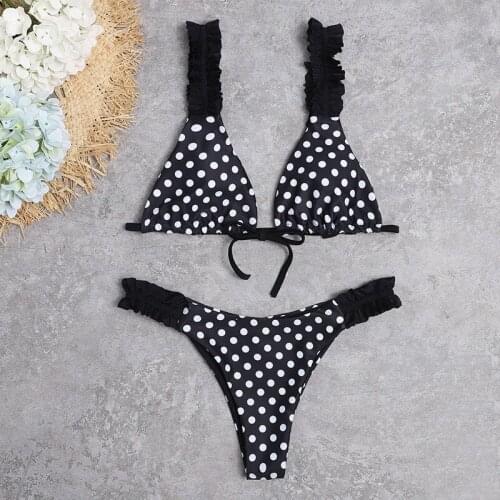 Womens Lace Small Floral Knot V-Neck Split Bikini Set