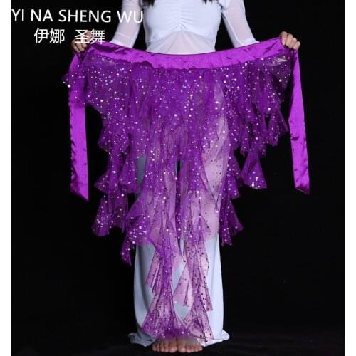 Women Belly Dance Costume lady Chiffon Hip Waist Long Belts sequins Triangle hip scarf Accessories Performance Dancewear