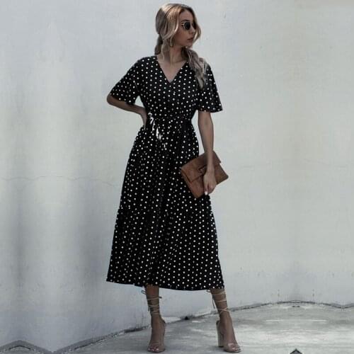 Bandage print maxi dress elegant Polka Dot and floral printed sexy long women dress 2020 V-neck short sleeve party dress vestido