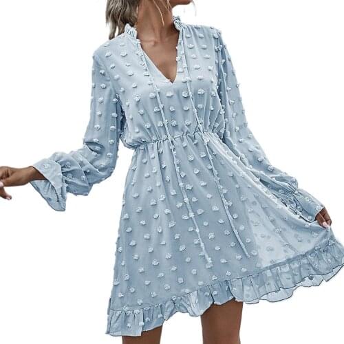 Floral Decor Women Dress Female Autumn Long Sleeve Vintage Chiffon Bow Tie Neck Office Lady Shirt Dress Summer Vestidos