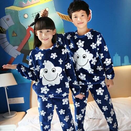 Long Sleeves Winter Flannel Pajama Pants Cartoon Girl Coral Velvet Children Nighty Kids Pajamas Girls Boys Homewear Sleepwear