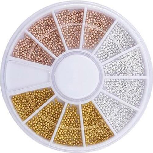 1 Wheel Nail Art Tiny Steel Caviar Beads 1mm 3D Pearl Ball Design Rose Gold Silver Metal Jewelry Manicure DIY Decorations VI-GT