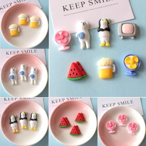 10Pcs Mini Cute Animal Beer Watermelon Fan Flatback Resin Cabochons Phone Decor Scrapbook Kawaii DIY Embellishments Accessories