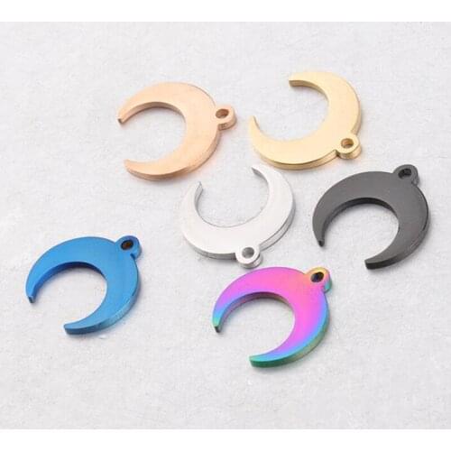 2pcs/lot Stainless Steel Smooth Faced Moon/Ox horn Shape Tag Charm Pendant Jewelry Findings 5mm y1467