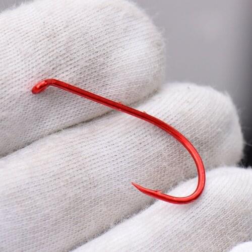 [ 25PCS ] Size 1/0 1 2 4 6 8 Bent Eye Red Baitholder Fish Hook with Shank Spikes for Worm Bait Holder Snell