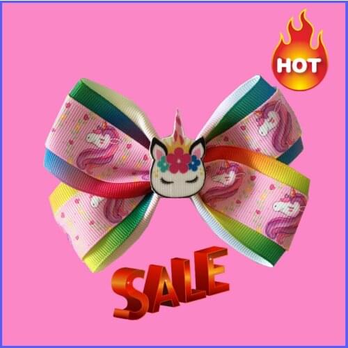 50 BLESSING Girl 4.5" Two Tone Angel Hair Bow Clip happy unicorn Doll Rainbow Baby