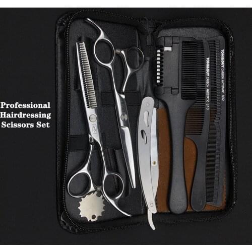 6.0 Inch Professional Salon Cutting Scissors Japan 440C Barbers Hair Shears Hairdressing Hair Clippers Razors Set
