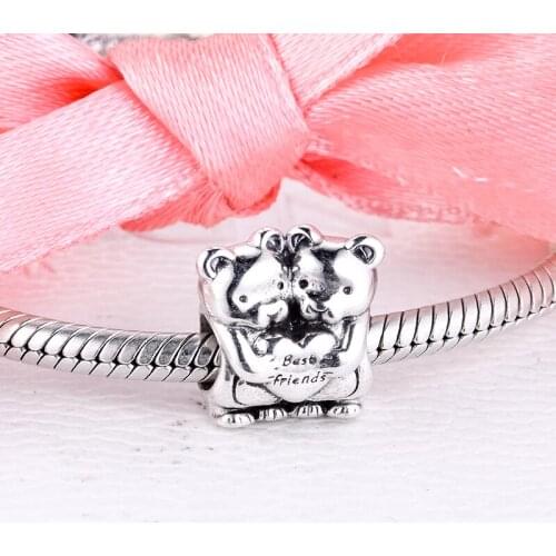 925 Sterling Silver Best Buddies Charm, Heart Clear CZ Fits for Brand Charm DIY Women Bracelets