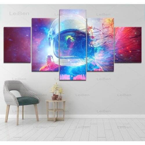 Abstract Color Graffiti Astronaut Outer Space Canvas Painting Hd Five-Piece Modular Pictures and Prints Home Decor Bedroom Mural