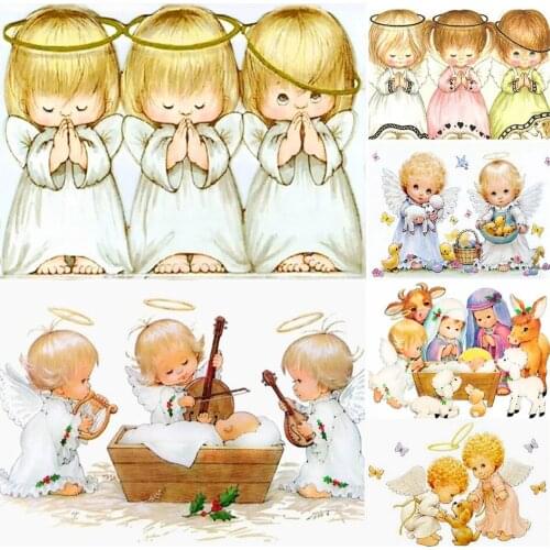 DIY 5D Diamond Painting Full Square Cartoon Angels Wall Art Christmas Gift Full Diamond Embroidery Mosaic Needlework Home Decor