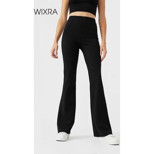 Wixra Womens Black Flare Pants Stretchy New High Waist Long Trousers For Female Spring Autumn