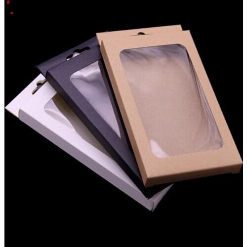 Black Kraft Paper Box With Pvc Window For Mobile Phone Case Universal Phone Box Retail Phone Case Packaging Box