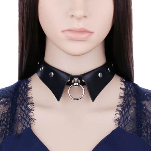 Women Girls Punk Choker Fashion Hollow Circle Pendant Faux Leather Choker Party Choker Fake Collar Party Chocker Jewelry