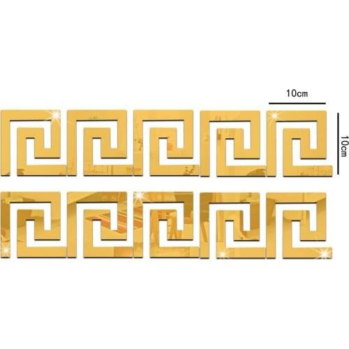 [ Fly Eagle ] Factory Price! 10pcs Modern Geometric Mirror-Like Reflective Wall Border Sticker for Bedroom Living Room Gold