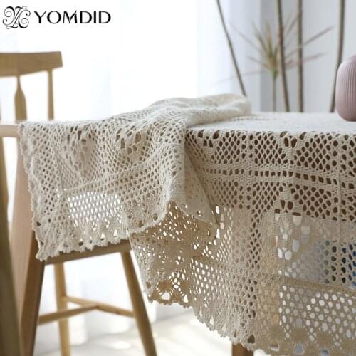 100% Cotton Knitted Lace tablecloth Shabby Chic Vintage Crocheted Tablecloth rural table cover Handmade Cotton Lace table topper
