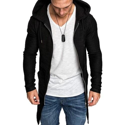 Men Hooded Sweatshirt Long Sleeve Hoodies Streetwear Men Casual Autumn Long Sleeve Slim Zipper Solid Trench Coat Jacket Tops