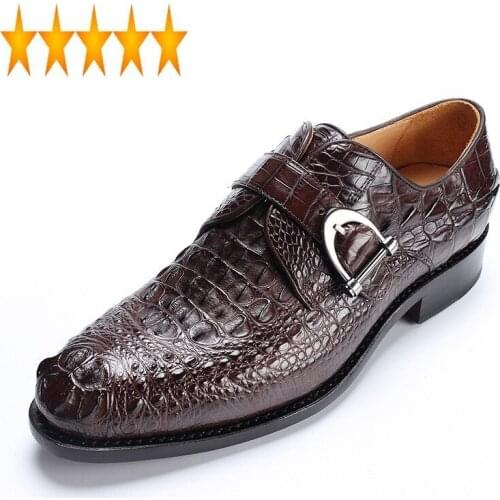 Crocodile Brand Business Formal 100% Leather Men Classic Pointed Toe Brown Dress Office Shoes Party Wedding Man Footwear