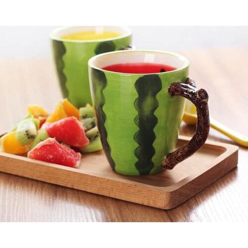 2020 New Fruit Coffee Mug Watermelon Orange Lemon Shaped Cup Creative Ceramic Tea Milk Cup Best Gift For Friends Or Kids