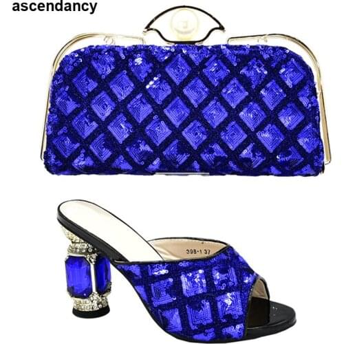 New Fashion Italian Shoes with Matching Bags for Wedding Italy High Quality Women Shoes High Heel Party Decorated with Appliques