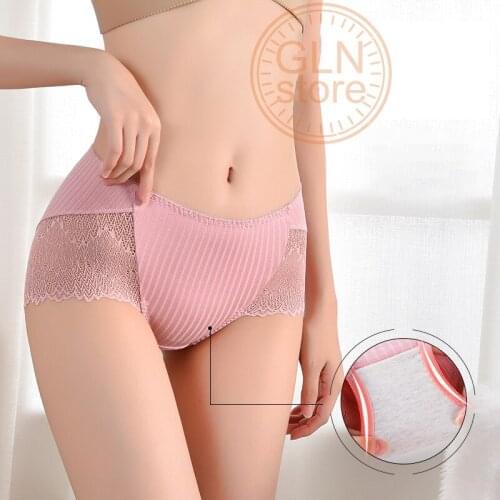 New Women 's Panties Cotton Underwear Lace Traceless Medium Waist Flat Angle Large Breathable Antibacterial Briefs 060