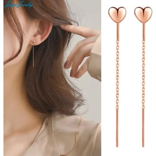New Trend Long Earrings Simple Exquisite Heart Rose Golden Color Jewelry For Women Wedding Party Romantic Drop Earrings Gifts