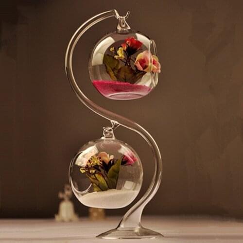 Free Shipping 2sets/pack European S Style Stand Terrarium Home Decoration Creative Hanging Glass Vase Wedding Party Prop Gift